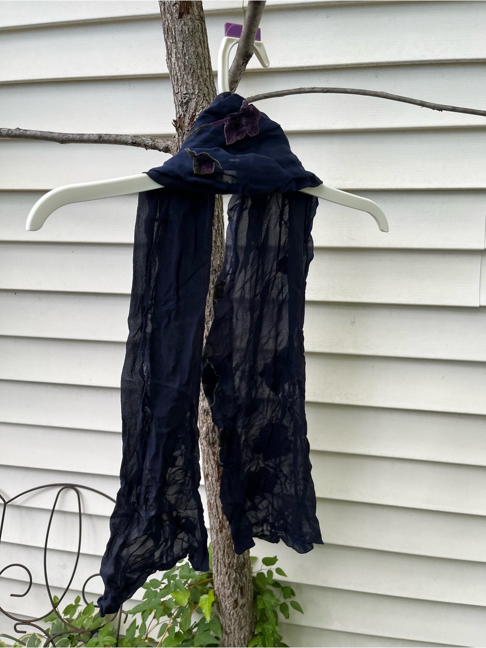 Dark Navy Floral Accent Sheer Scarf - Women Accessories